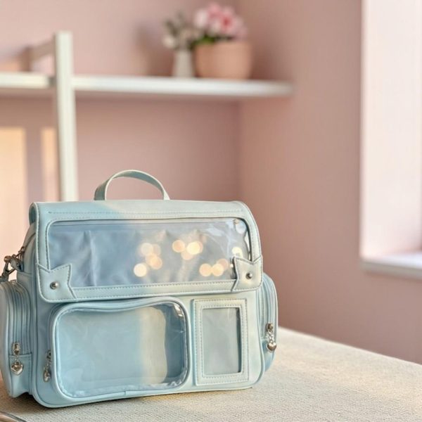 Blue Kawaii Pastel Convertible Ita Bag for Pin Display — ita bag detail view