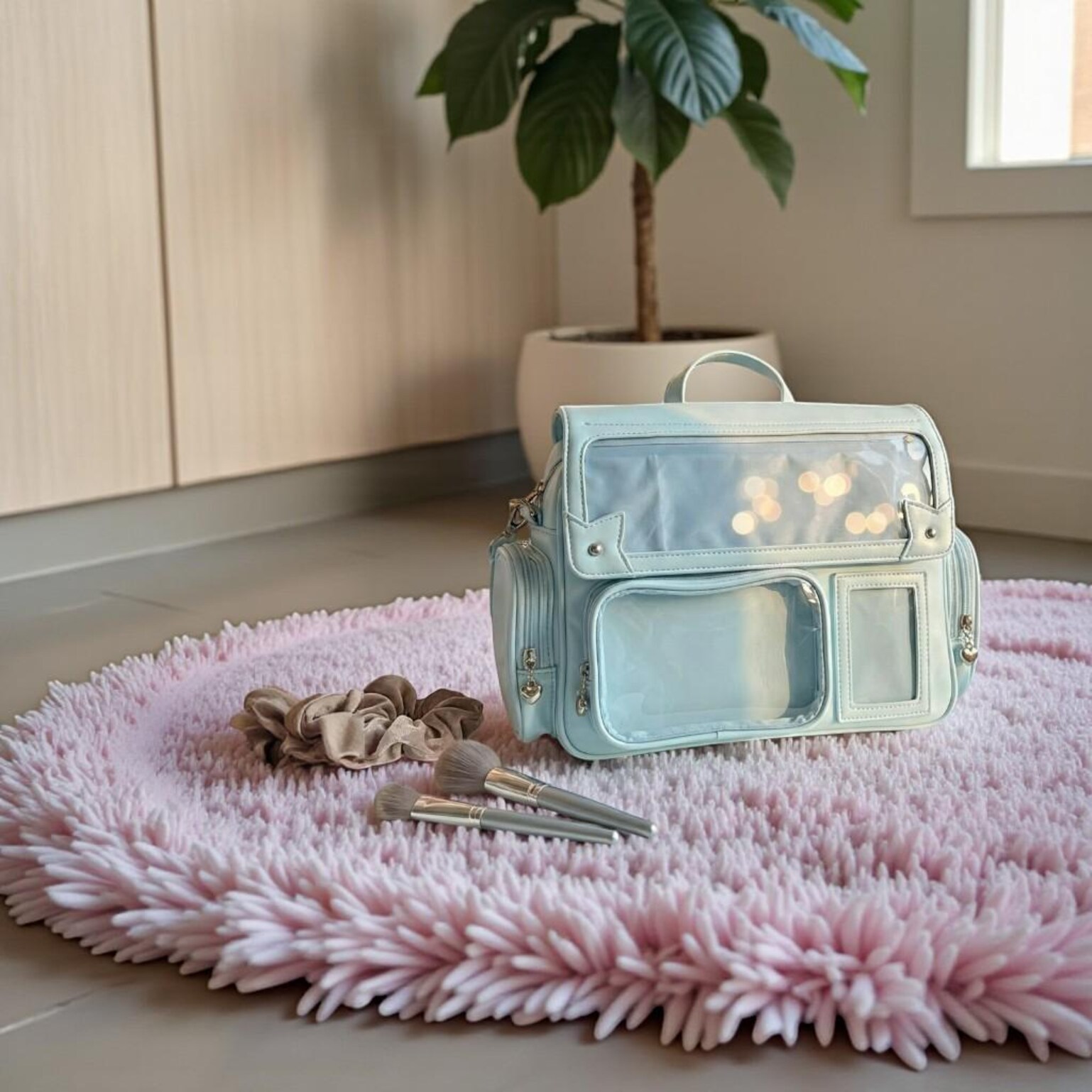 Blue Kawaii Pastel Convertible Ita Bag for Pin Display Blue Kawaii Pastel Convertible Ita Bag for Pin Display — ita bag detail view