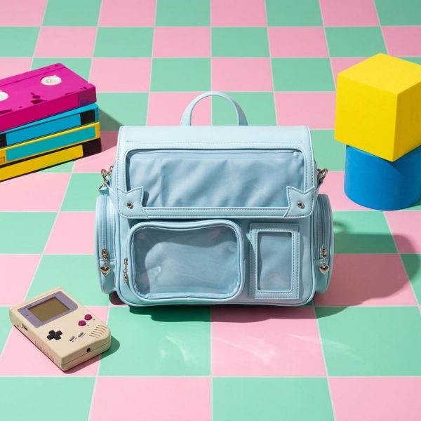 Blue Kawaii Pastel Convertible Ita Bag for Pin Display — ita bag with clear display window