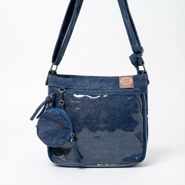 Blue Y2K Ita Messenger Bag with Clear Window for Plushies and Pins — ita bag detail view