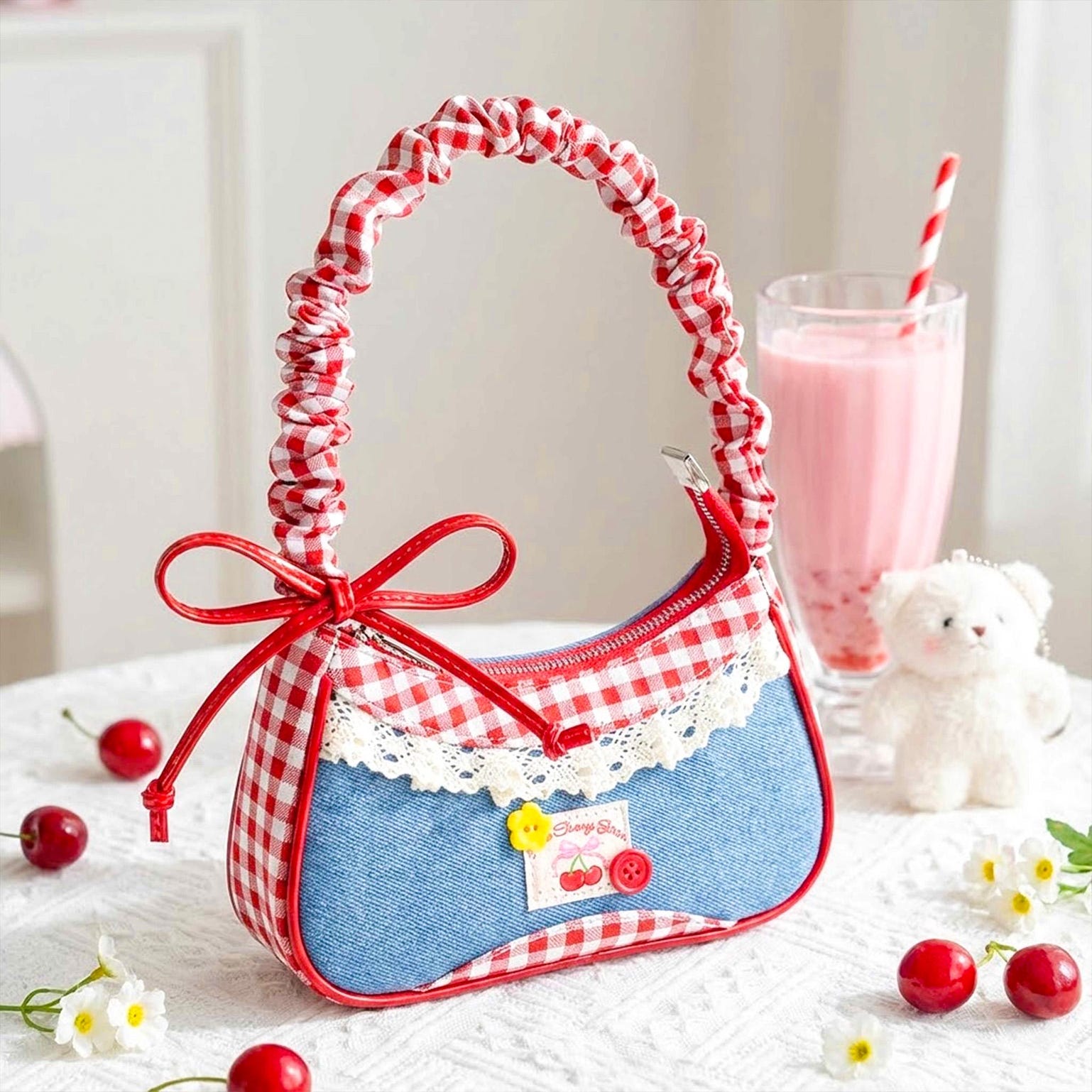 Blue Y2K Lace Convertible Bag for Pin Display Blue Y2K Lace Convertible Bag for Pin Display — ita bag with clear display window