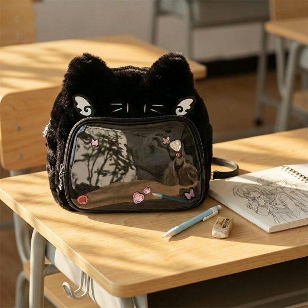 Brown Kawaii Bear Convertible Ita Bag for Pin Display — ita bag detail view