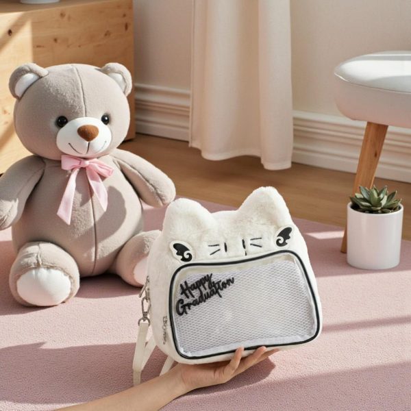 Brown Kawaii Bear Convertible Ita Bag for Pin Display — ita bag detail view
