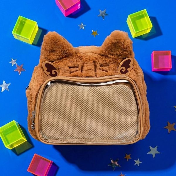 Brown Kawaii Bear Convertible Ita Bag for Pin Display — ita bag with clear display window