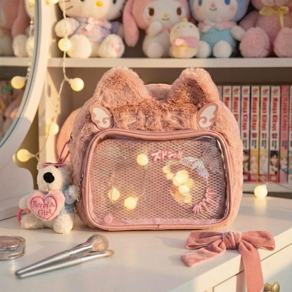 Brown Kawaii Bear Convertible Ita Bag for Pin Display — ita bag detail view