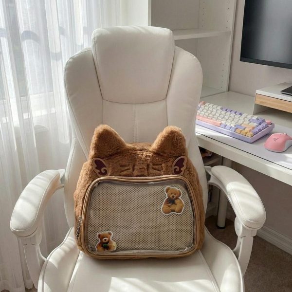 Brown Kawaii Bear Convertible Ita Bag for Pin Display — ita bag detail view