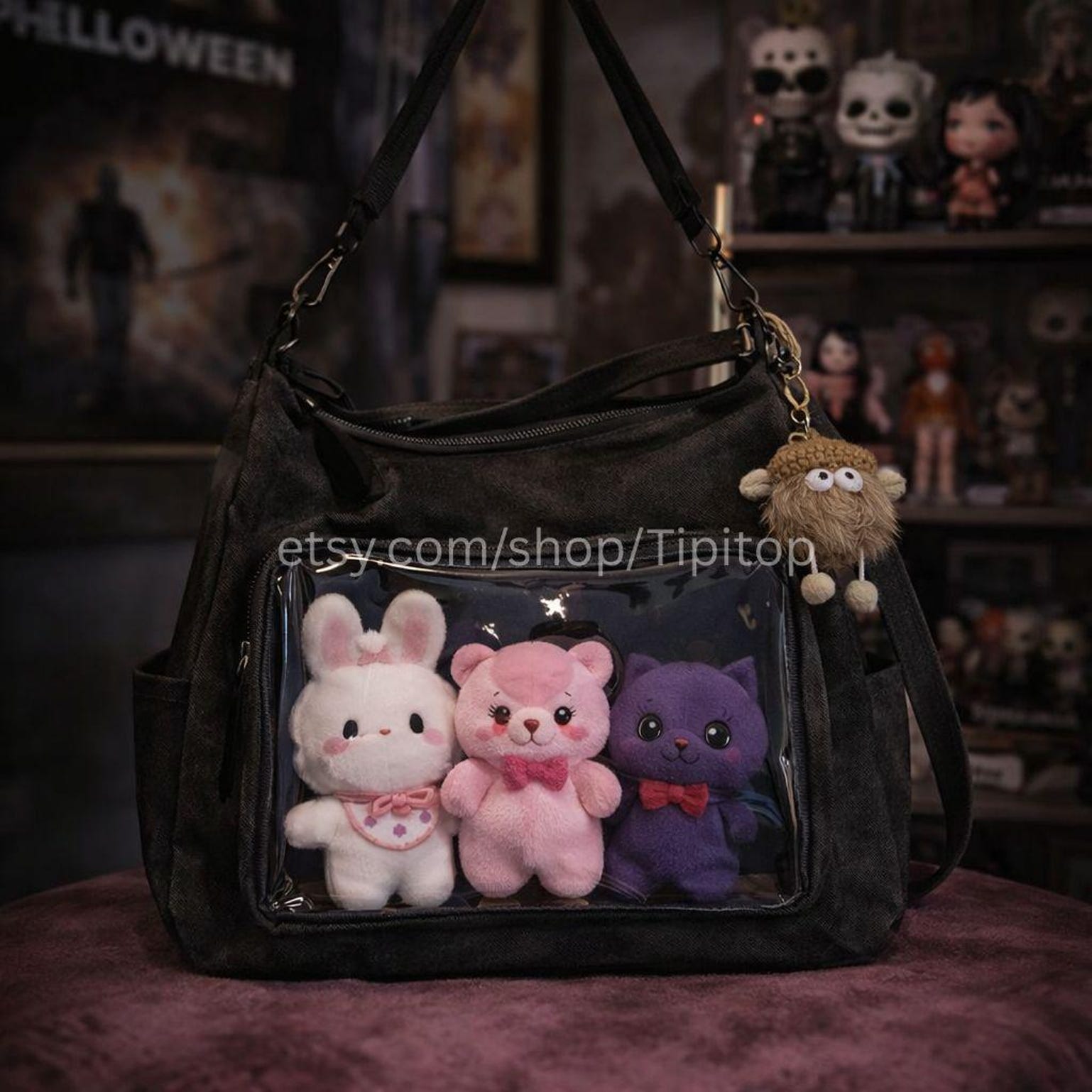 Brown Kawaii Ita Crossbody Bag for Plushies and Pins Brown Kawaii Ita Crossbody Bag for Plushies and Pins — crossbody ita bag detail view