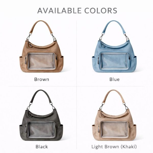 Brown Kawaii Ita Crossbody Bag for Plushies and Pins — crossbody ita bag detail view