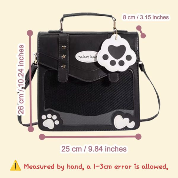 Cat Convertible Ita Bag with Clear Window for Pin Display — ita bag detail view