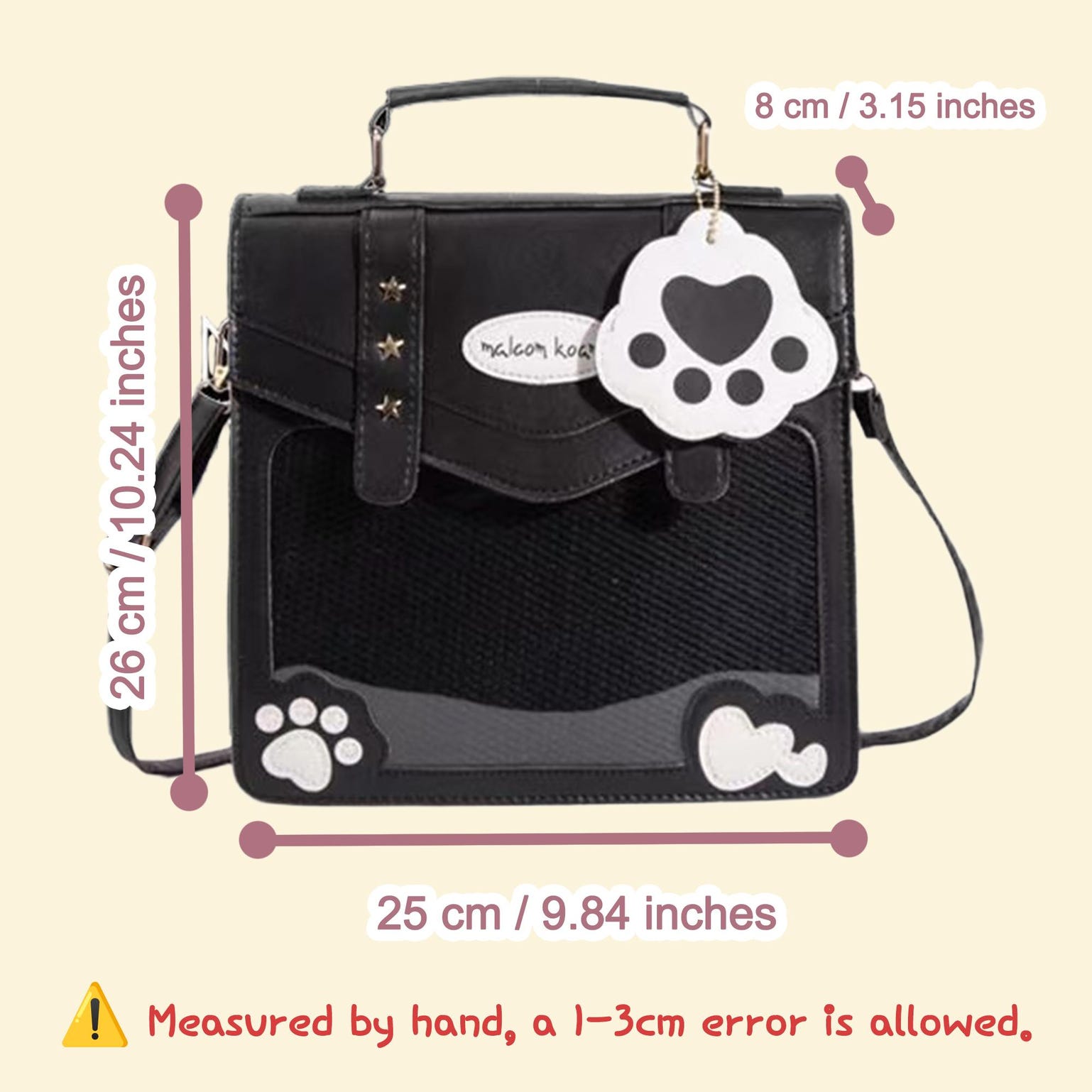 Cat Convertible Ita Bag with Clear Window for Pin Display Cat Convertible Ita Bag with Clear Window for Pin Display — ita bag detail view