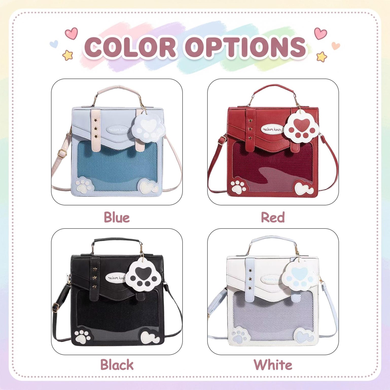 Cat Convertible Ita Bag with Clear Window for Pin Display Cat Convertible Ita Bag with Clear Window for Pin Display — ita bag detail view