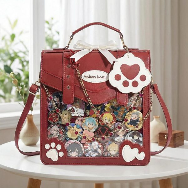 Cat Convertible Ita Bag with Clear Window for Pin Display — ita bag with clear display window