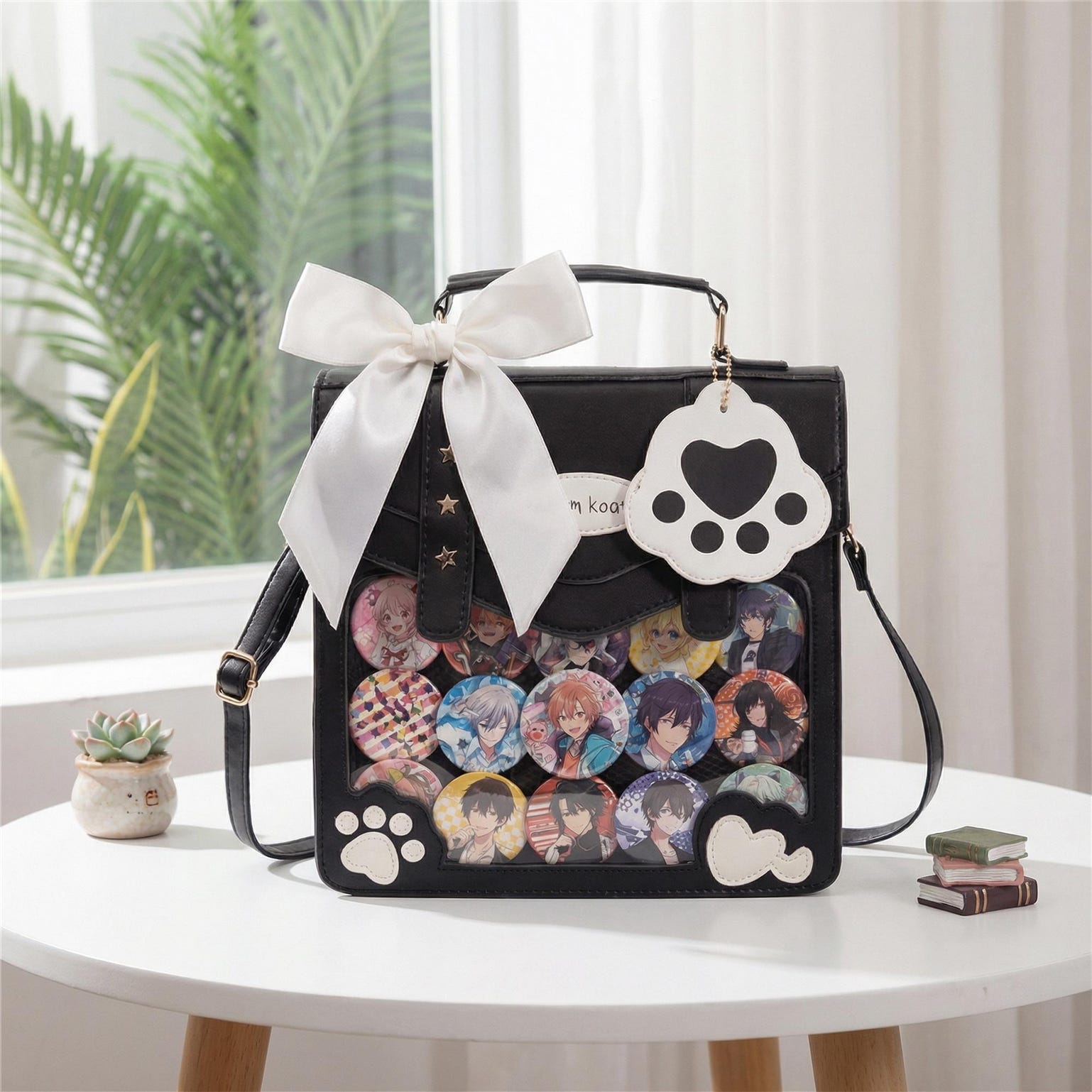 Cat Convertible Ita Bag with Clear Window for Pin Display Cat Convertible Ita Bag with Clear Window for Pin Display — ita bag detail view