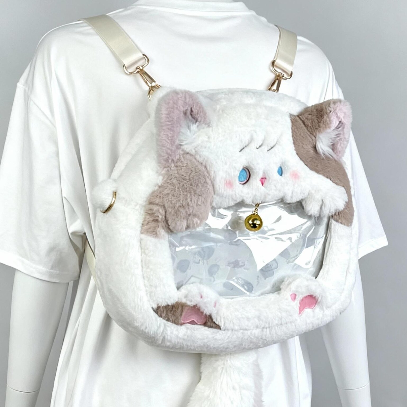 Cat Convertible Ita Bag with Clear Window for Plushies and Pins Cat Convertible Ita Bag with Clear Window for Plushies and Pins — ita bag detail view