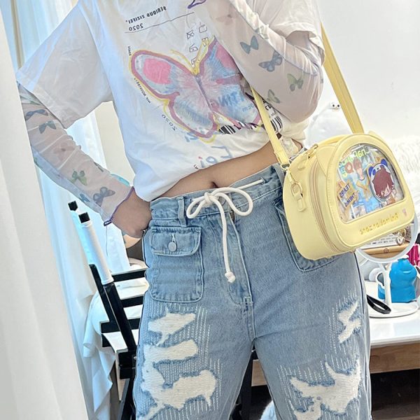 Cat Ita Crossbody Bag for Plushies and Pins — crossbody ita bag detail view