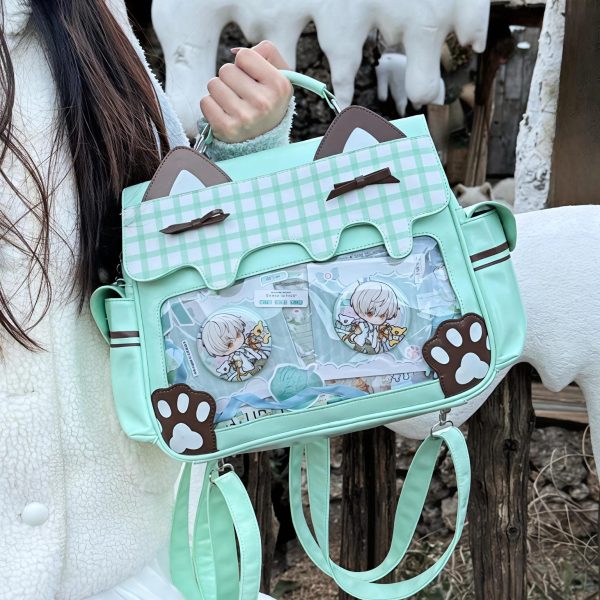 Cat Ita Crossbody Bag with Clear Window for Plushies and Pins — crossbody ita bag detail view