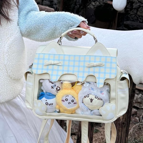 Cat Ita Crossbody Bag with Clear Window for Plushies and Pins — crossbody ita bag detail view