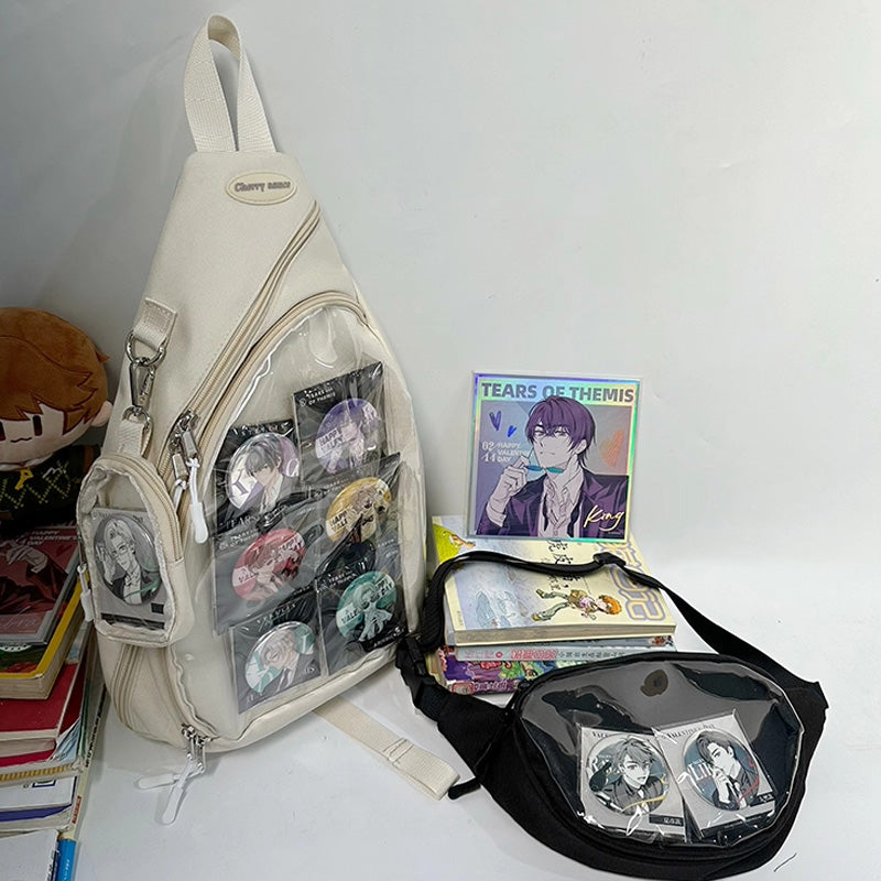 Convertible Ita Bag with Clear Window for Pin Display Convertible Ita Bag with Clear Window for Pin Display — ita bag detail view