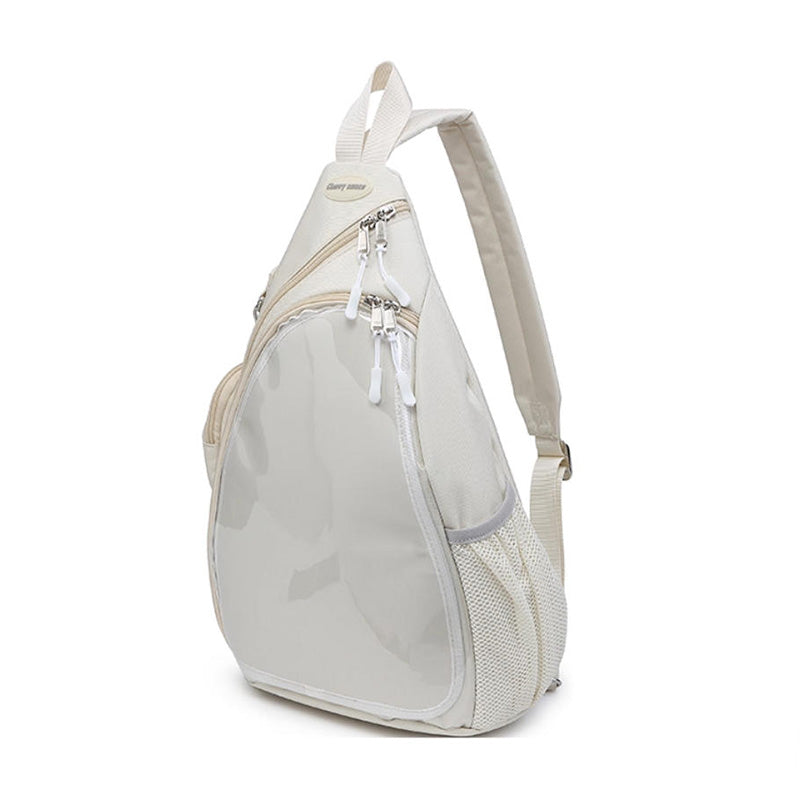Convertible Ita Bag with Clear Window for Pin Display Convertible Ita Bag with Clear Window for Pin Display — ita bag detail view