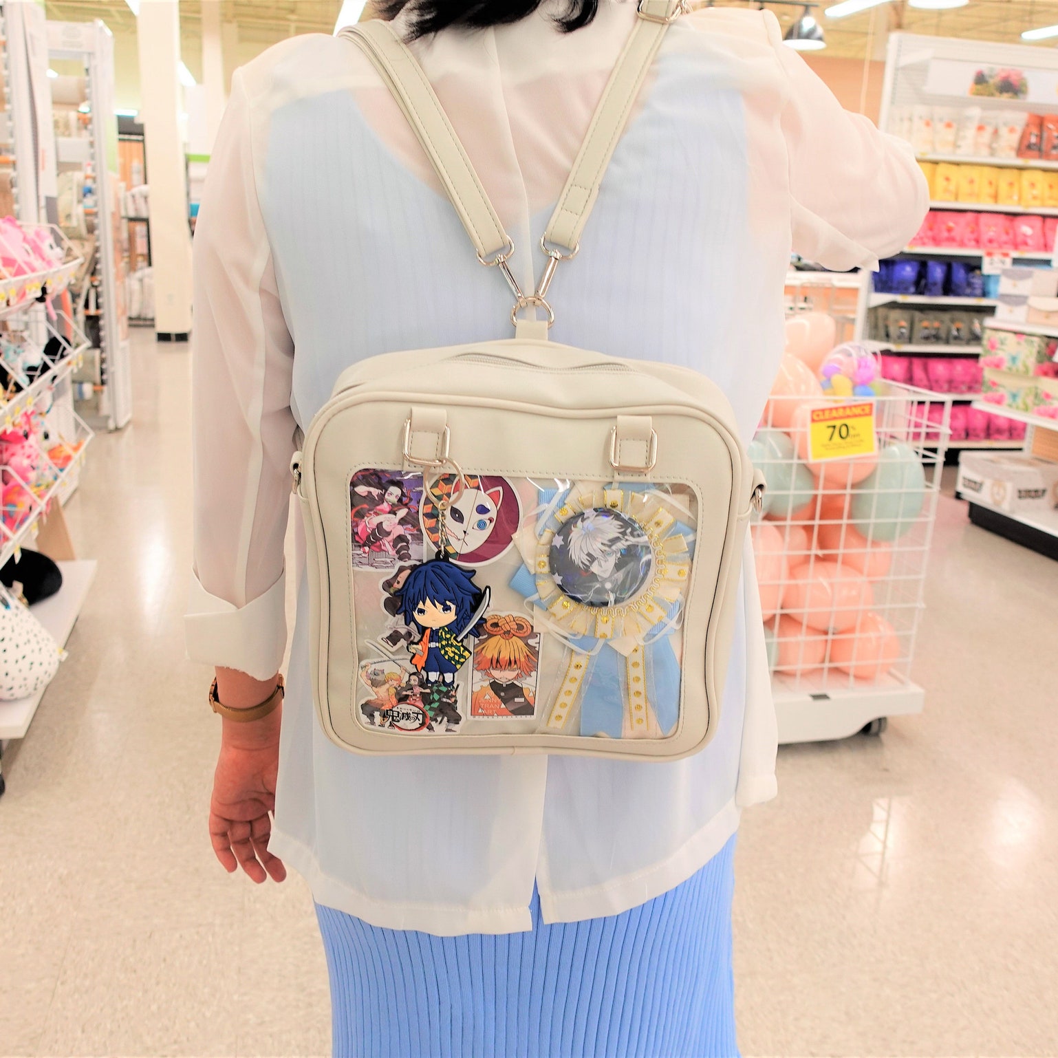 Convertible Ita Bag with Clear Window for Pin Display Convertible Ita Bag with Clear Window for Pin Display — ita bag detail view