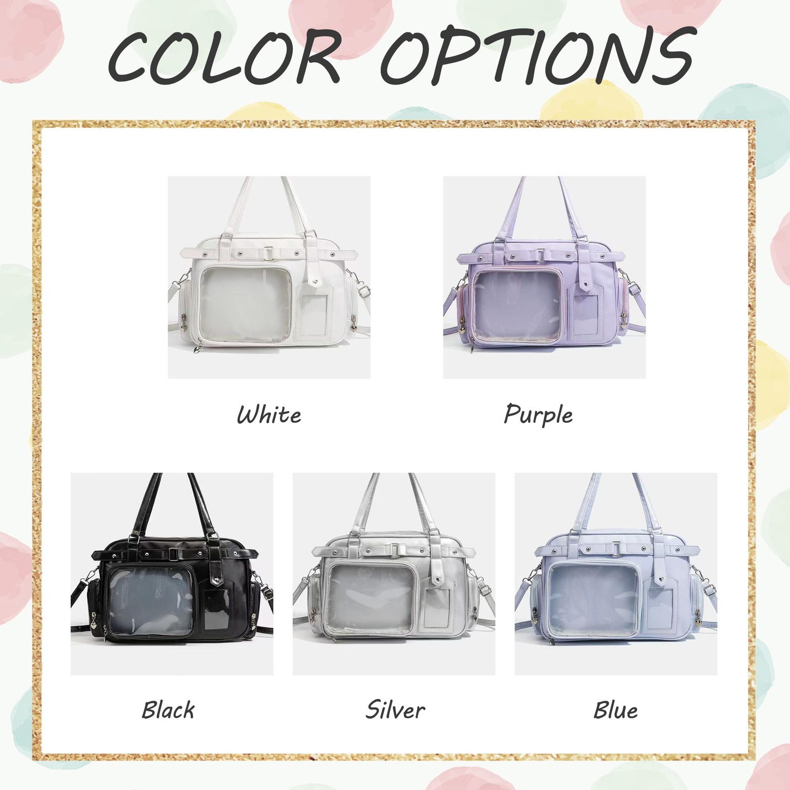 Convertible Ita Bag with Clear Window for Plushies and Pins Convertible Ita Bag with Clear Window for Plushies and Pins — ita bag detail view