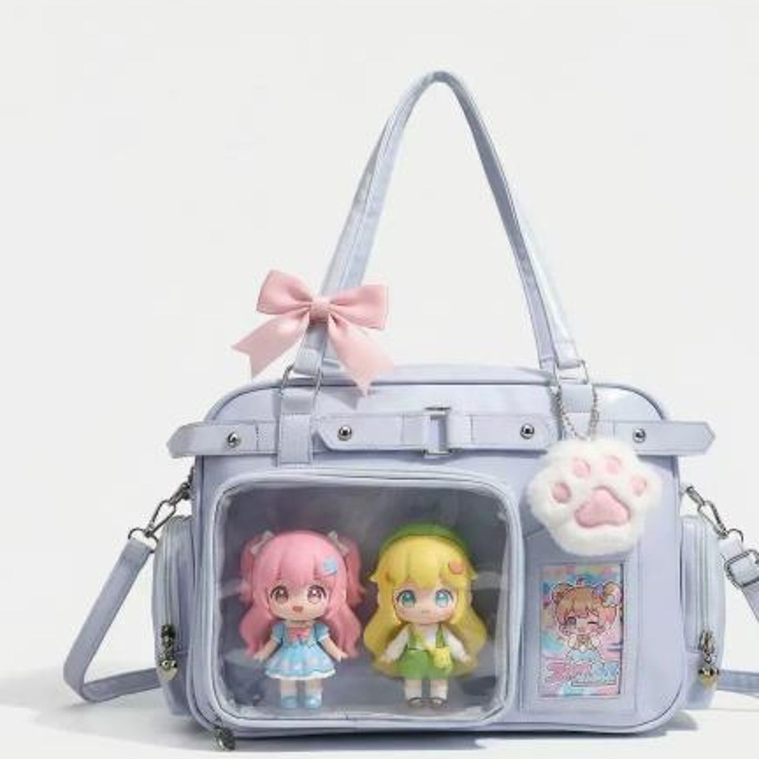 Convertible Ita Bag with Clear Window for Plushies and Pins Convertible Ita Bag with Clear Window for Plushies and Pins — ita bag detail view