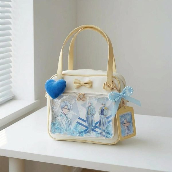Cream Kawaii Ita Tote Bag with Clear Window for Plushies and Pins — ita tote bag detail view