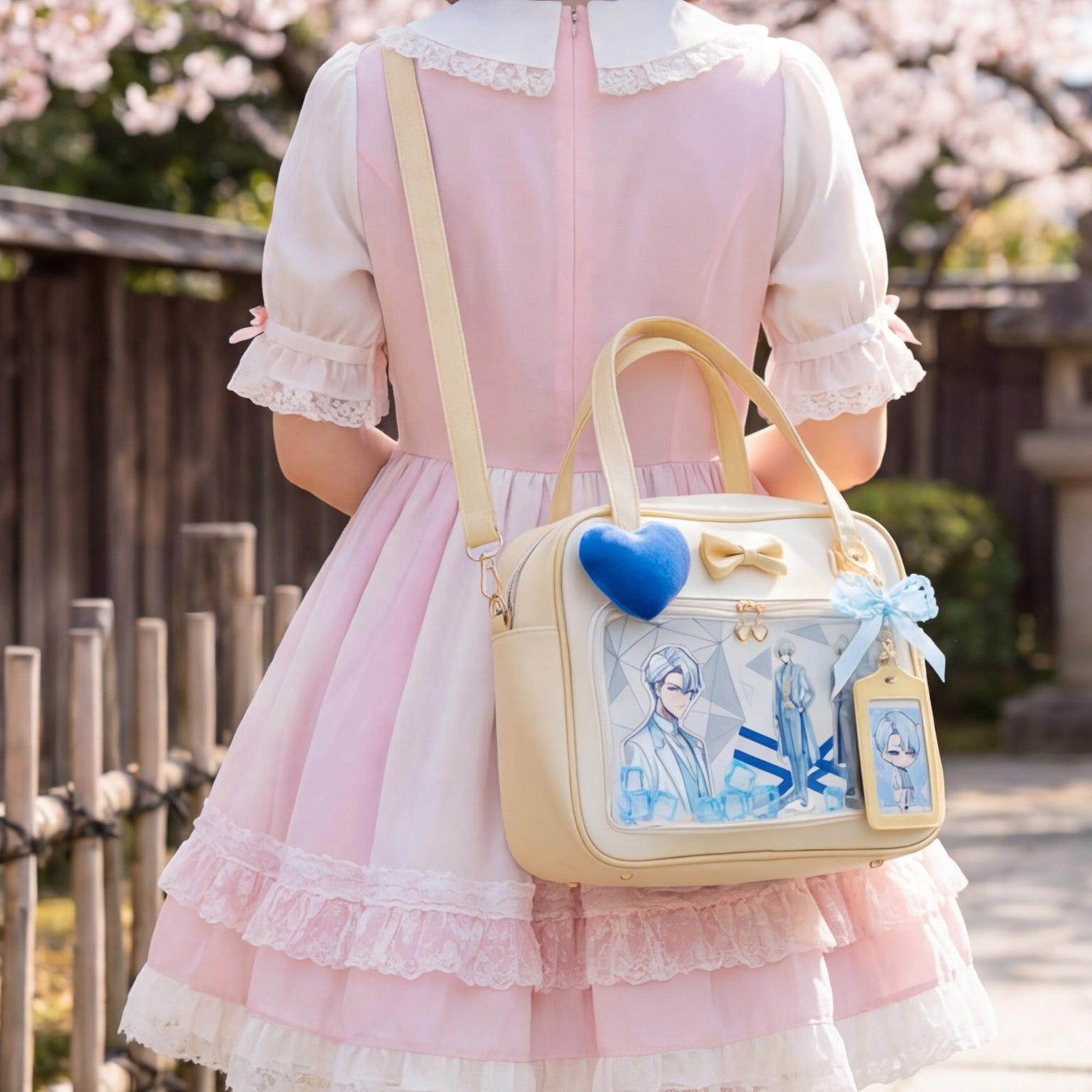 Cream Kawaii Ita Tote Bag with Clear Window for Plushies and Pins Cream Kawaii Ita Tote Bag with Clear Window for Plushies and Pins — ita tote bag detail view