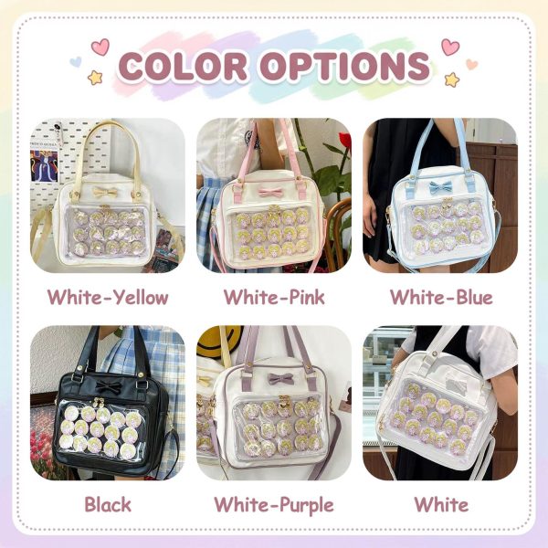 Cream Kawaii Ita Tote Bag with Clear Window for Plushies and Pins — ita tote bag detail view