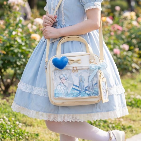 Cream Kawaii Ita Tote Bag with Clear Window for Plushies and Pins — ita tote bag with clear display window