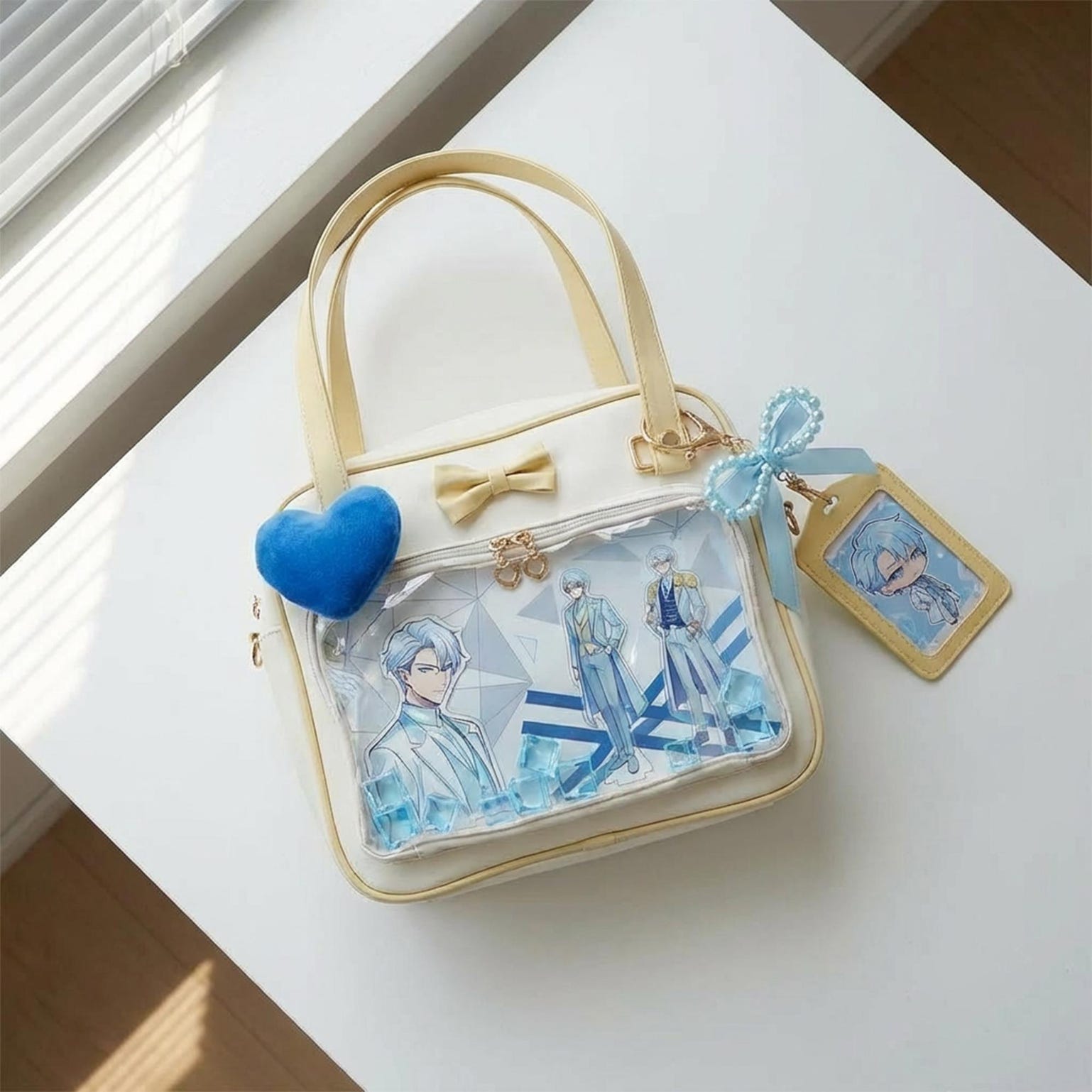 Cream Kawaii Ita Tote Bag with Clear Window for Plushies and Pins Cream Kawaii Ita Tote Bag with Clear Window for Plushies and Pins — ita tote bag detail view