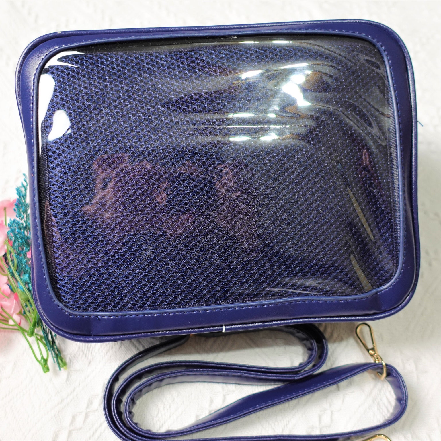 Gold Ita Crossbody Bag with Clear Window and Included Insert for Pin Display Gold Ita Crossbody Bag with Clear Window and Included Insert for Pin Display — crossbody ita bag detail view
