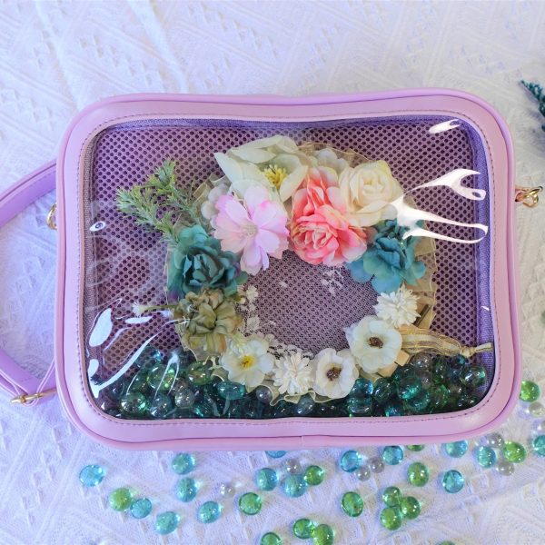 Gold Ita Crossbody Bag with Clear Window and Included Insert for Pin Display — crossbody ita bag detail view