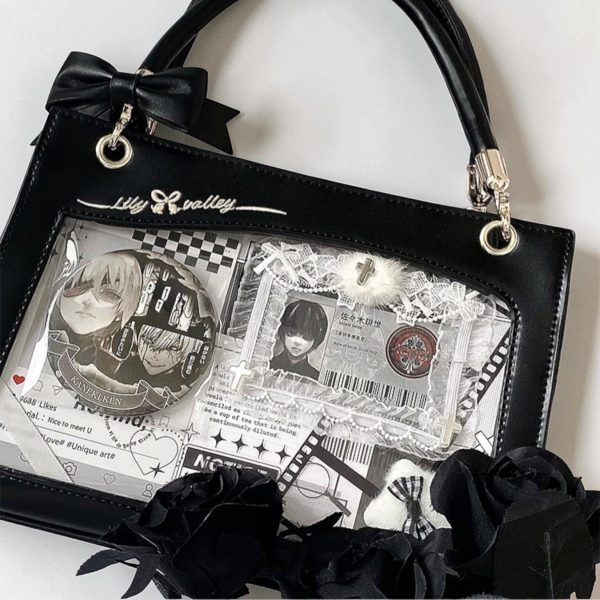 Gold Kawaii Ita Crossbody Bag with Clear Window for Pin Display — crossbody ita bag detail view