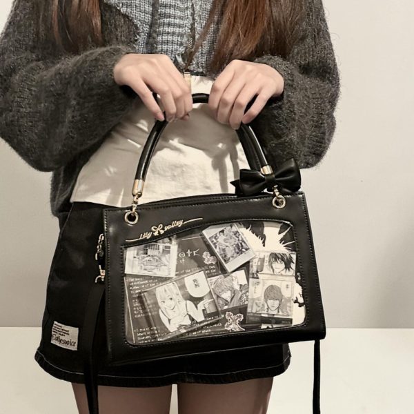 Gold Kawaii Ita Crossbody Bag with Clear Window for Pin Display — crossbody ita bag detail view