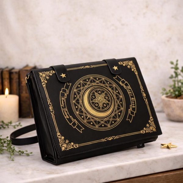 Gold Star Book Ita Shoulder Bag with Clear Window for Photocards and Pins — crossbody ita bag detail view