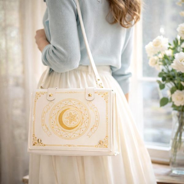 Gold Star Book Ita Shoulder Bag with Clear Window for Photocards and Pins — crossbody ita bag with clear display window
