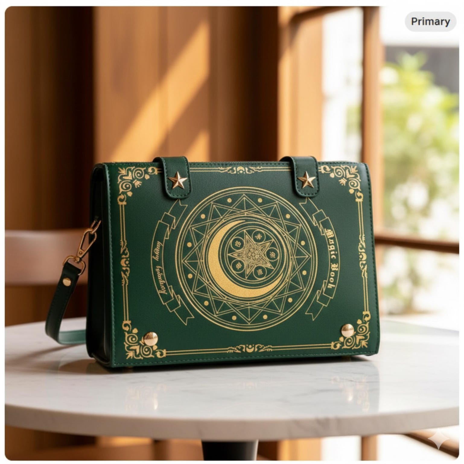 Gold Star Book Ita Shoulder Bag with Clear Window for Photocards and Pins Gold Star Book Ita Shoulder Bag with Clear Window for Photocards and Pins — crossbody ita bag detail view