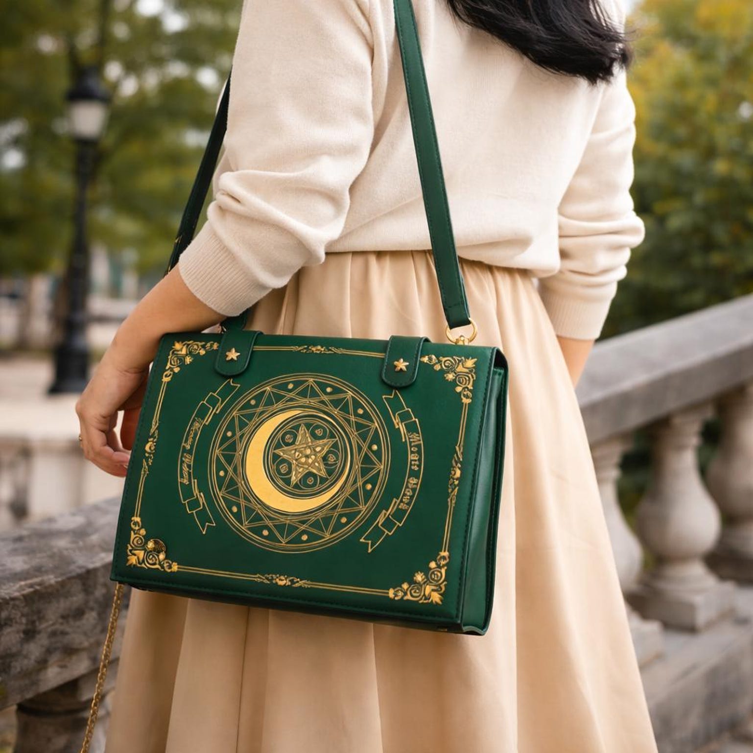 Gold Star Book Ita Shoulder Bag with Clear Window for Photocards and Pins Gold Star Book Ita Shoulder Bag with Clear Window for Photocards and Pins — crossbody ita bag detail view
