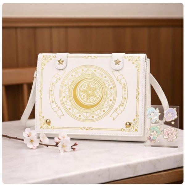 Gold Star Book Ita Shoulder Bag with Clear Window for Photocards and Pins — crossbody ita bag detail view