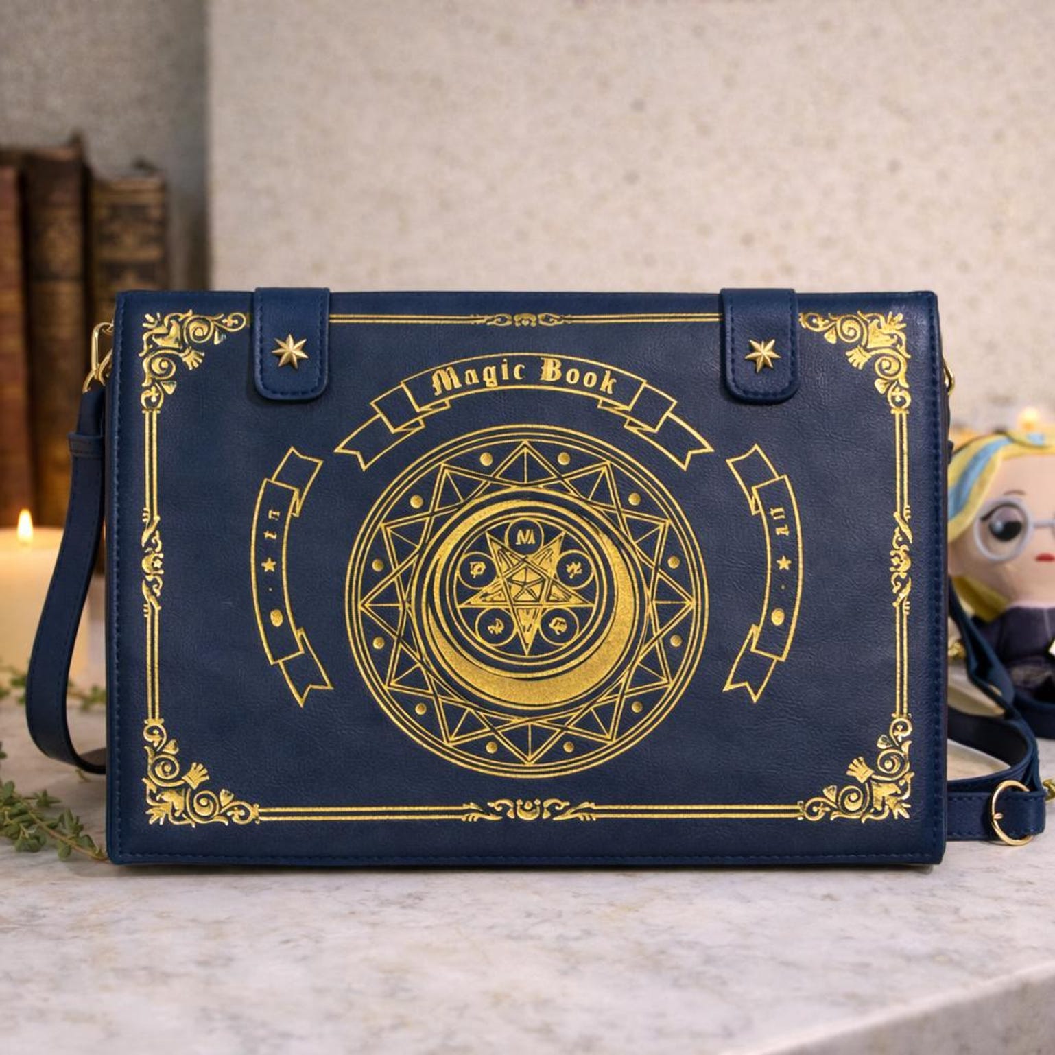 Gold Star Book Ita Shoulder Bag with Clear Window for Photocards and Pins Gold Star Book Ita Shoulder Bag with Clear Window for Photocards and Pins — crossbody ita bag detail view
