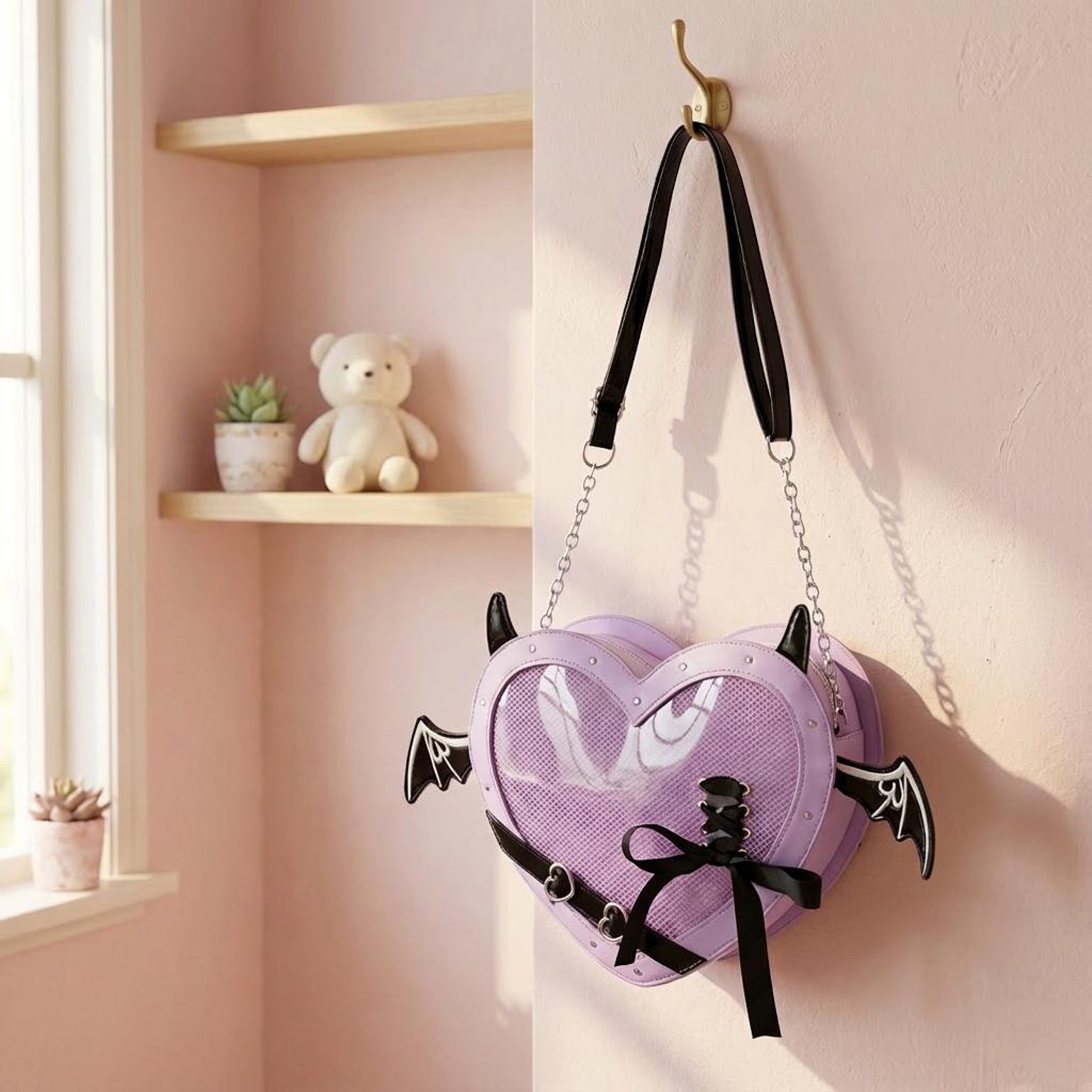 Gothic Heart Ita Bag with Clear Window for Photocards and Pins Gothic Heart Ita Bag with Clear Window for Photocards and Pins — ita bag detail view