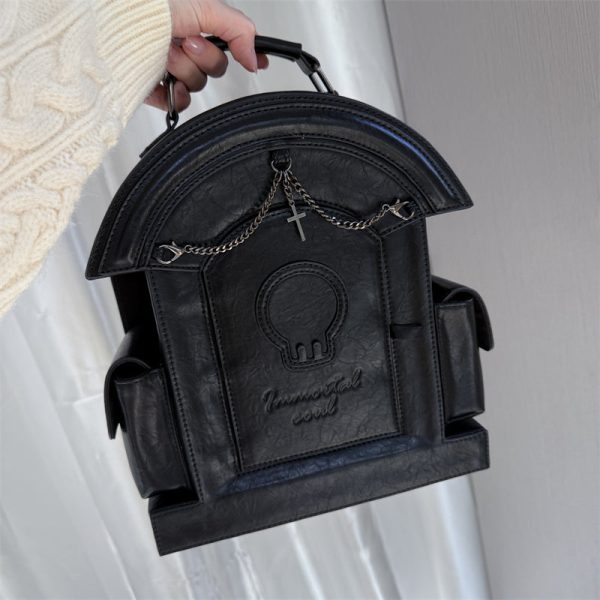 Gothic Ita Bag with Clear Window for Plushies and Pins — ita bag detail view