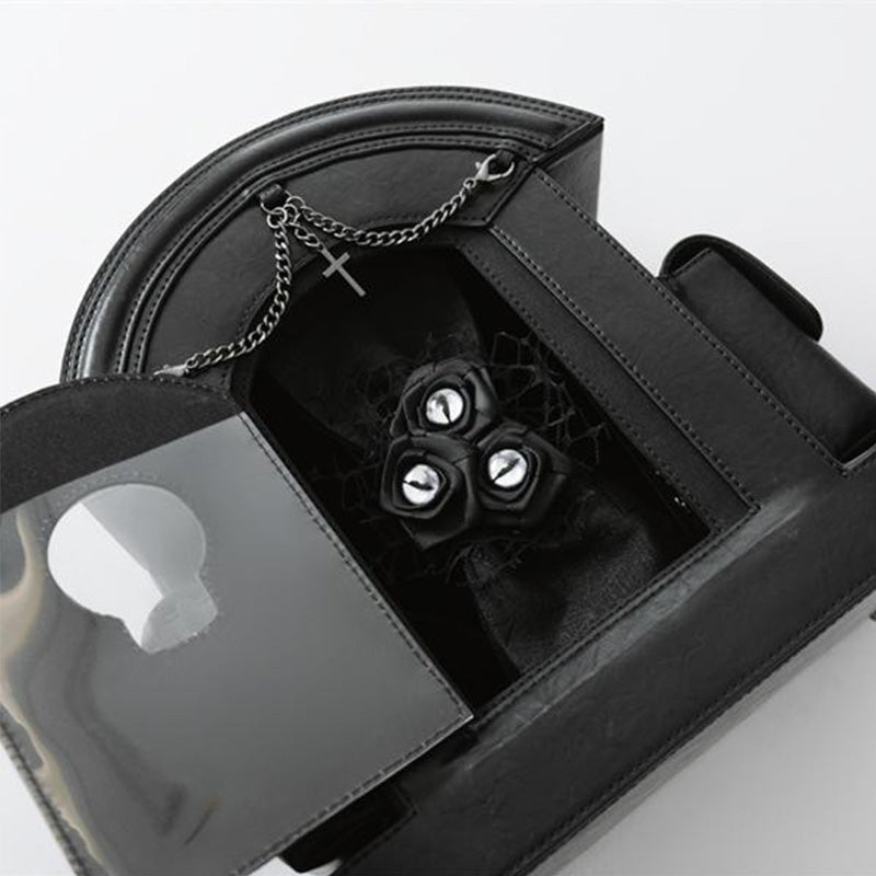 Gothic Ita Bag with Clear Window for Plushies and Pins Gothic Ita Bag with Clear Window for Plushies and Pins — ita bag detail view