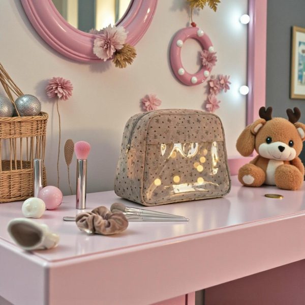 Gray Kawaii Convertible Ita Bag with Clear Window for Pin Display — ita bag detail view