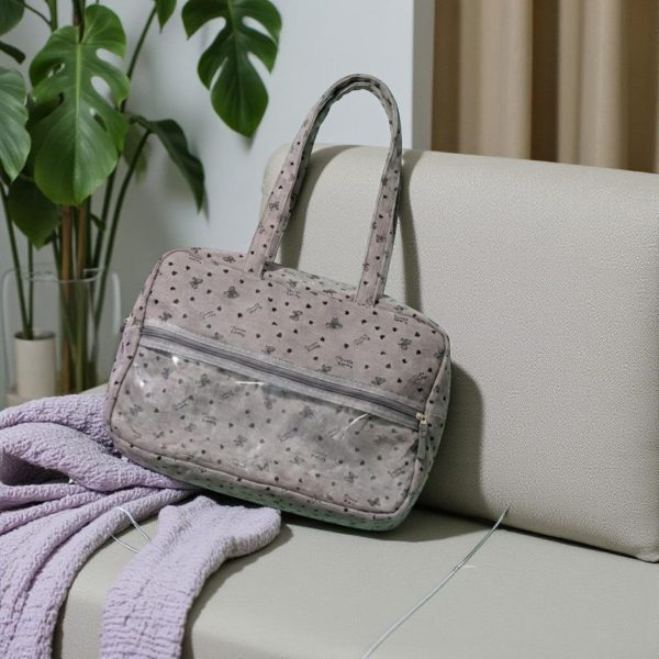 Gray Kawaii Convertible Ita Bag with Clear Window for Pin Display — ita bag detail view