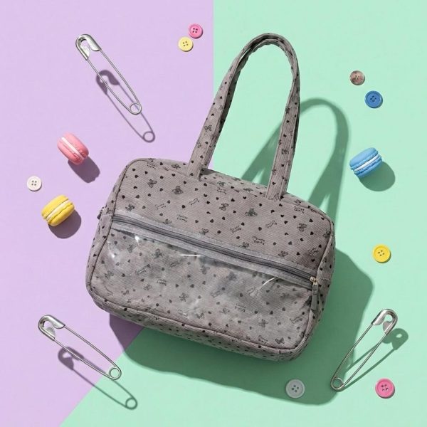 Gray Kawaii Convertible Ita Bag with Clear Window for Pin Display — ita bag with clear display window