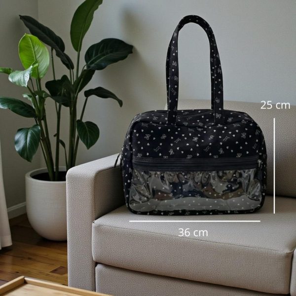 Gray Kawaii Convertible Ita Bag with Clear Window for Pin Display — ita bag detail view