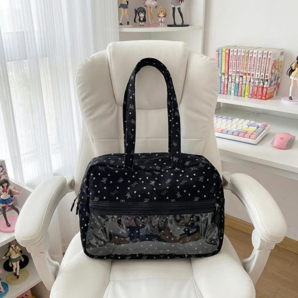 Gray Kawaii Convertible Ita Bag with Clear Window for Pin Display — ita bag detail view