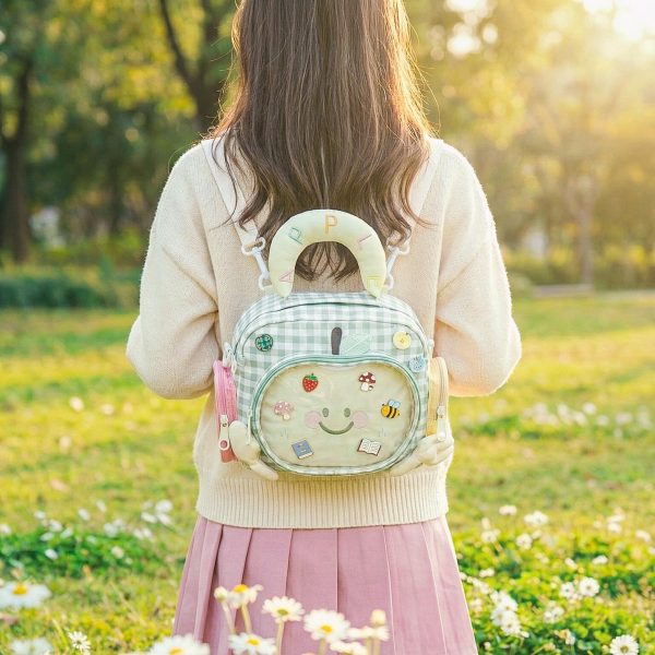 Green Apple Ita Backpack with Clear Window and Included Insert for Plushies and Pins — ita backpack detail view